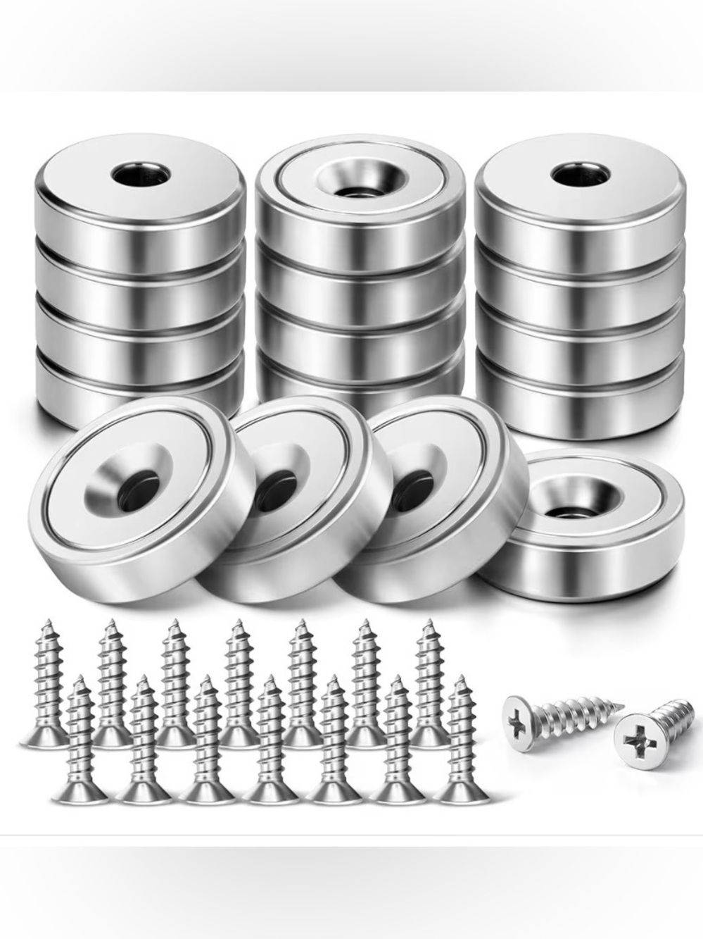 12 Pack Strong Cup Magnet with Screws, Countersunk Hole Magnets